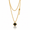 Collana dorata con pendente quadrifoglio nero, acciaio inossidabile anallergico