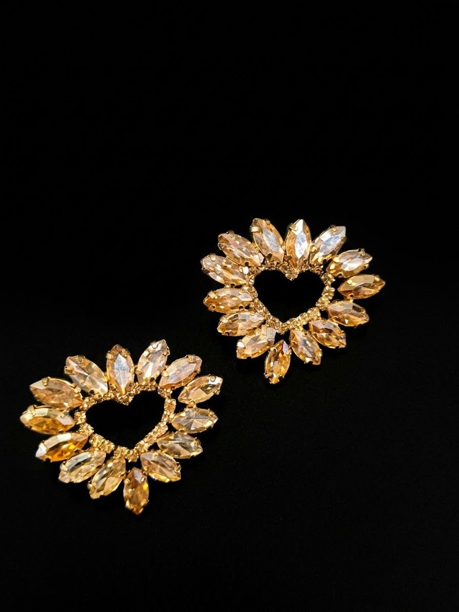 ORECCHINI ELEGANTE CUORE STRASS ROSE GOLD-ORO CHIUSURA A FARFALLA
